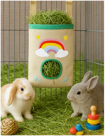 Rainbow-Themed Rabbit Hay Feeder Bag – Fun, Practical & Pet-Friendly